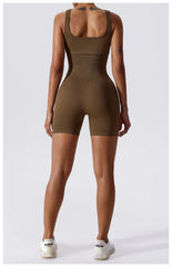 Women's Yoga Rompers One Piece Tummy Control Seamless Ribbed Jumpsuit Padded