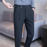 Autumn British Style Stretch Slim Pantalone Hombre Solid Casual Dress Pants Men Clothing