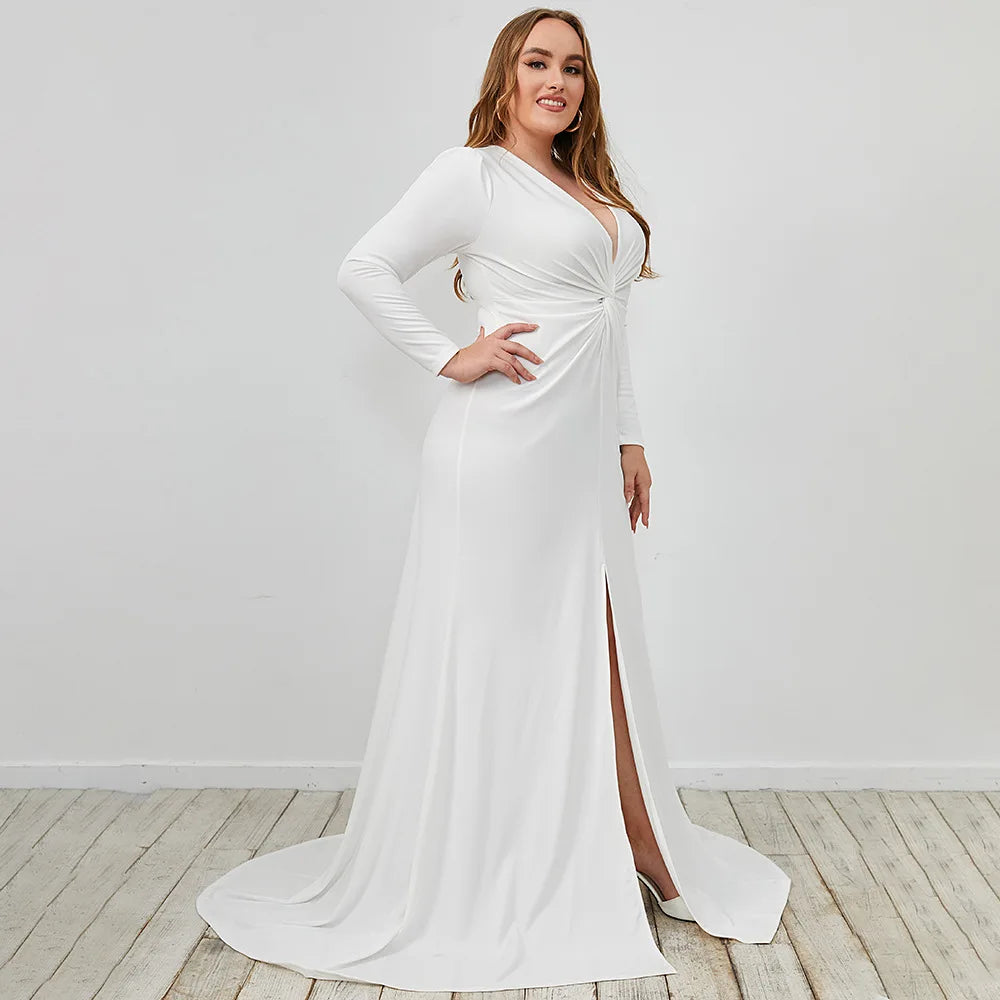Plus size Women's Evening Dress Elegant white slim dress with big swing Party Dress