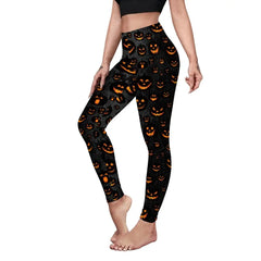 Halloween Pumpkin Skull 3D Print Pattern Stripe Workout Pants Leggings