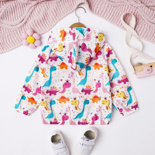 Spring And Autumn Girls Jacket Round Neck Hooded Long Sleeve Cartoon Snake Print Coat Fashion And Warm Kids