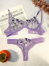 Purple Lingerie Woman Lace Transparent Underwear Fairy Embroidery Brief Sets