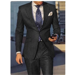 Tuxedo for Mens: Navy Blue/Black Striped Men Suits Slim Fit Notch Lapel Single Breasted