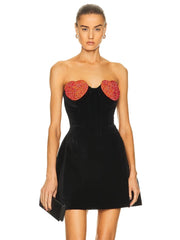 Formal attire Dresses: Crystal Design Mini Dress Women Black Velvet