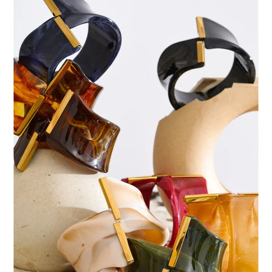 Yhpup 62mm Exclusive Design Multi-Color Acrylic Acetic Acid Wide Bracelet Bangle Stainless Steel Fashion Statement Jewelry 2025