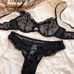 Lingerie Thongs Set Ultra Thin Transparent Bra Women Underwire Push Up Bra