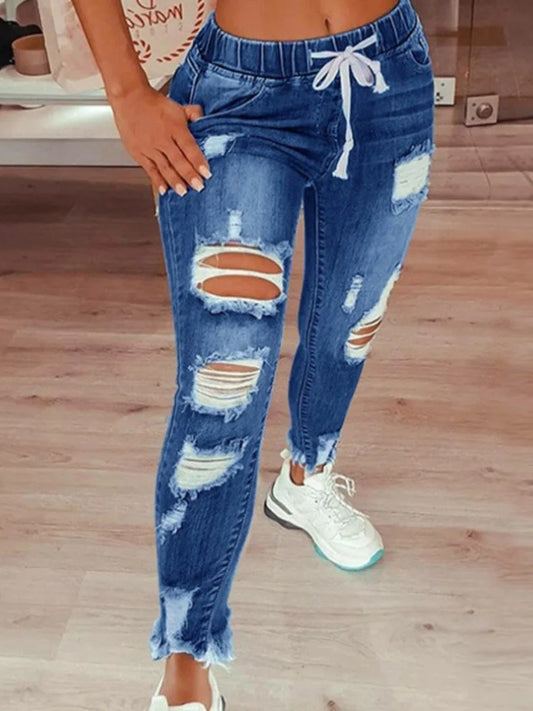 LW Plus Size 2023 Women Autumn Casual High-Waist High Stretchy Ripped Distressed Jean