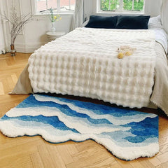 Wave Rug High-Quality Flocking Anti Slip Carpet Bathroom Blue Sea Tufted Carpet