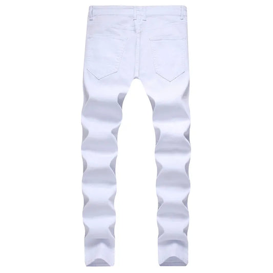 Men Fashion Ripped Stretch Skinny Jeans Trousers Male Destroyed Solid Sim Fit