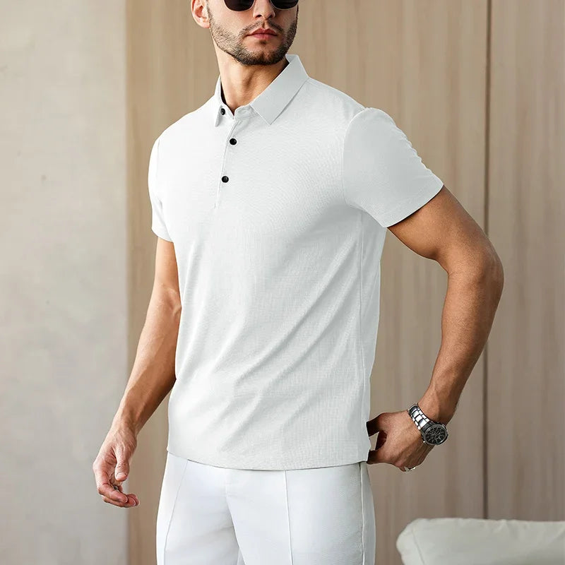 New Men's Business Casual Short Sleeved Shirt Solid Color Polo Shirt Fashionable Breathable Comfortable Versatile Top
