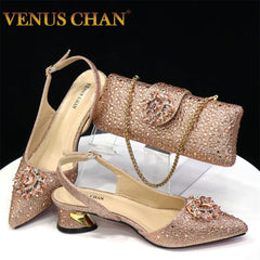 Matching Shoes and Bags: Italian Women Shoes Matching Bag in Champagne Color
