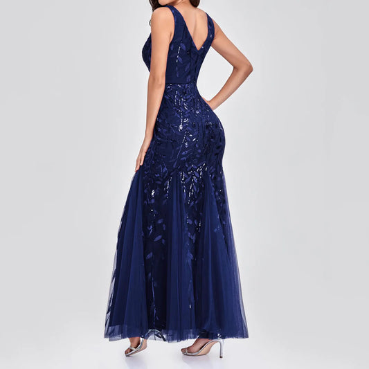 Homecoming Dresses: Embroidered Dress Sleeveless V Neck Pleated Long Dress