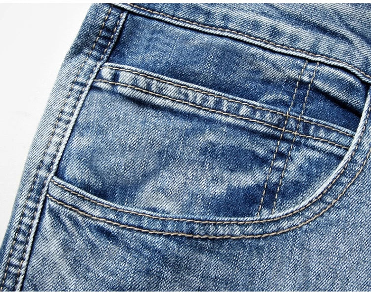 2025 New Summer thin stretch multi pocket workwear, slim fit denim shorts, cropped pants, casual jeans for men