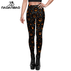 Halloween Pumpkin Skull 3D Print Pattern Stripe Workout Pants Leggings