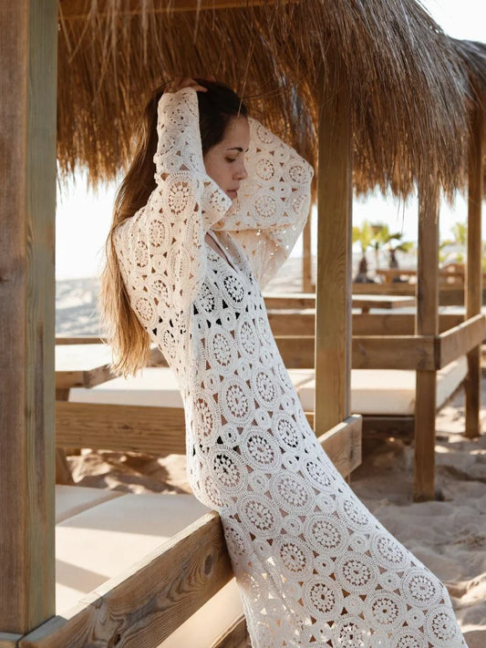 Formal attire Dresses: Women Chic Hook Flower Dress Casual Dress