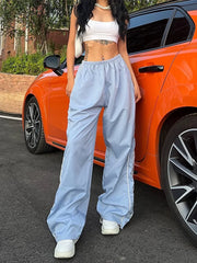 Y2K women vintage Baggy Cargo Pants for Women Drawstring Elastic Low Waist Parachute