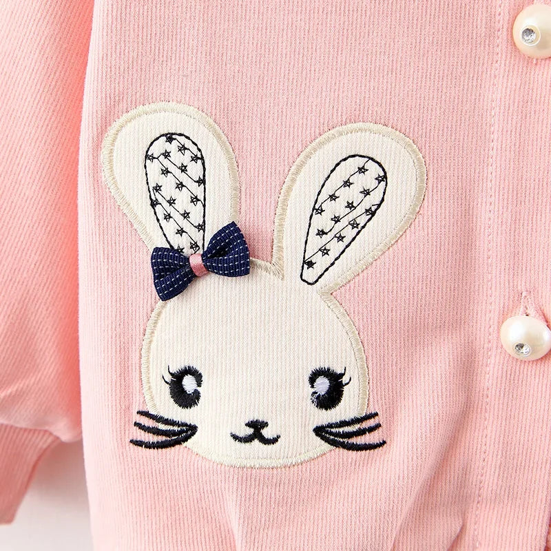 Autumn Girls' Jacket Carrot Doll Neck Pearl Buckle Cartoon Rabbit Cardigan Coat Suitable for 0-3 Years Old