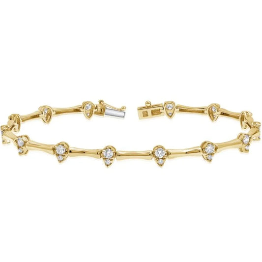 Gold Color CZ Tear Drop Charm Bamboo Bone Shaped Tennis Chain Fashion Women Bracelet