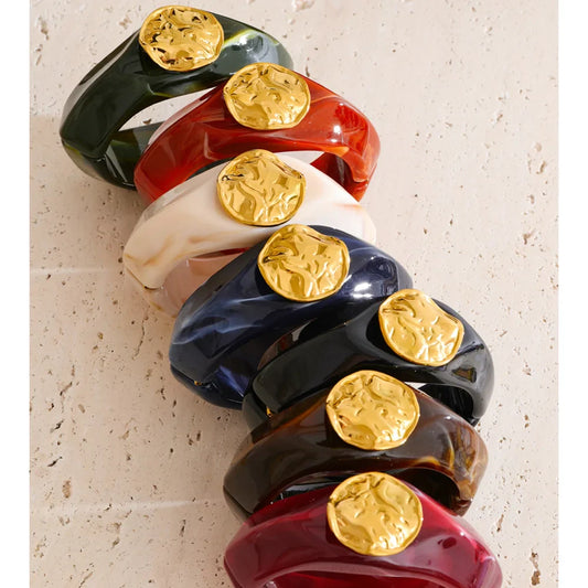 Yhpup 60mm Multi-Color Resin Wide Bracelet Bangle 2025 Exclusive Waterproof Stainless Steel Hot Style Fashion Wrist Jewelry Gift