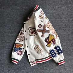 Men's spring and autumn baseball uniform Y2K retro trend leather jacket heavy