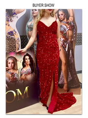 Evening wear Dresses: Long Party Dresses Luxury V Neck Velvet Dress