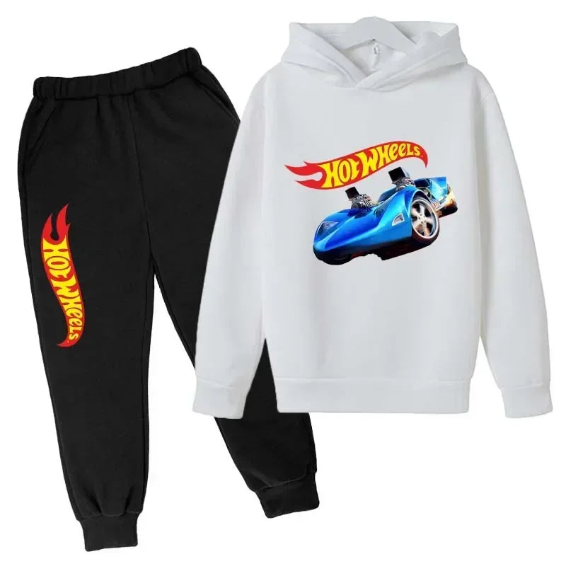 Hot Wheels Kids Spring Autumn Casual Tracksuits 3-13 Years Boys Girls Pullover Hoodie+Pants Suits Children Clothes Sets