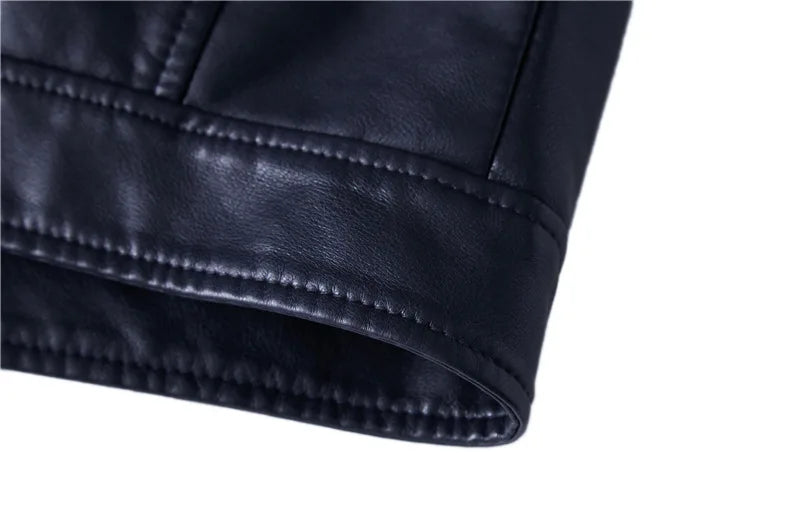 Winter Black Leather Jacket Men Fur Lined Warm Motorcycle Jacket Slim Street