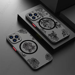 Flowers Pattern For iPhone 16 15 14 Pro Max 13 12 11 Pro Max Case For Magsafe Wireless Charging Matte Acrylic Hard Phone Cover