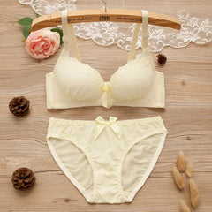 Girl Sweet Wireless Bra Lace Bows Underwear Sets Breathable Small Breast Bralette