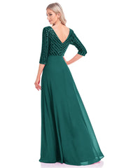 Homecoming Dresses: Long Sleeve Gown V Neck Pink Evening Dresses For Women