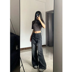Xpqbb Women Vintage Streetwear Black Jeans Women