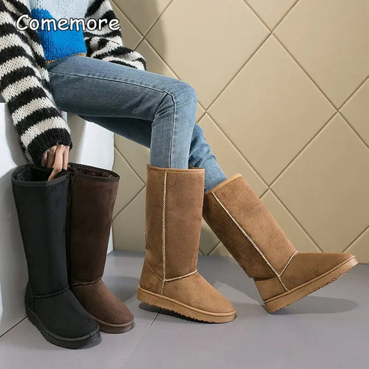 Comemore Women Tall Winter Padding Black Boots Fashion Snow Boots