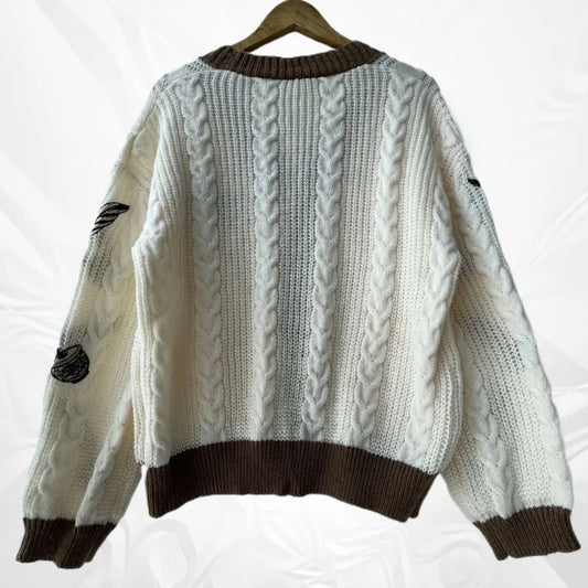 Autumn Women Trend Loose Fitting Floral Embroidered Knitted