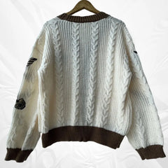 Autumn Women Trend Loose Fitting Floral Embroidered Knitted