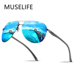 Men Sunglasses Classic Driving Sun Glasses Metal Frame Mirror Lens