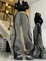 Line Design Pant Women Drawstring Pockets Wide Leg Chic Punk Pants