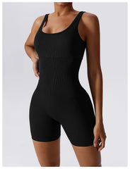 Women's Yoga Rompers One Piece Tummy Control Seamless Ribbed Jumpsuit Padded