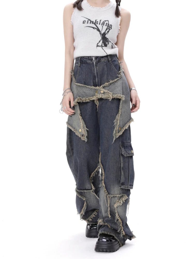 American Style Retro High Street Jeans Women Summer Loose Wide Leg Pants