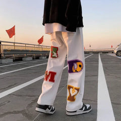 Letter embroidery straight pants tide brand hip-hop y2k high street wide-leg pants