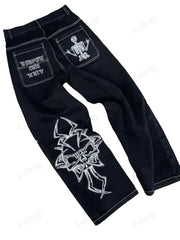 Women's Skeleton Embroidery Jeans, Men's Casual Street Style Loose Fit Jeans
