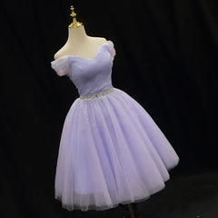 Homecoming Dresses: Evening Dress Purple Tulle Beading Pleat Off the Shoulder