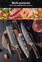 Professional Damascus Kitchen Knives Japanese Santoku Cleaver Slicing Knife Stainless