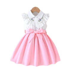 Dress For Kids 2-7 Years old Birthday Ruffled Embroidered Sleeveless Emerald