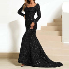 Evening Dresses: Sweetheart Neck Trumpet Sleeve Floor Length Sequins Prom Dress