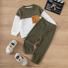 2025 Boys Autumn Winter Long Sleeve sweater suits Solid Color Block Pants Set Kids Outfit Casual Comfortable Clothing