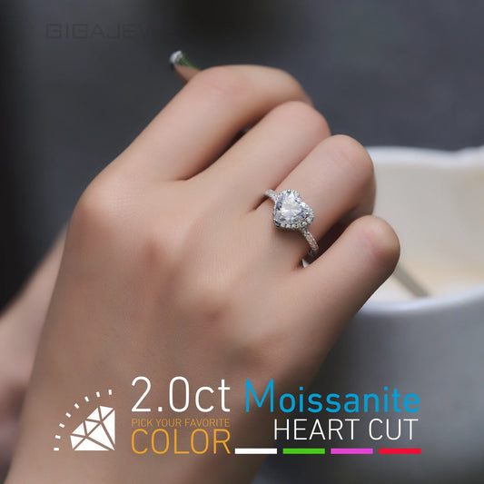GIGAJEWE Moissanite 2.0ct 8.0mm Pink Color VVS1 Heart Cut 925 Silver Ring Diamond Test Passed Fashion Woman Girlfriend Gift