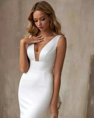 White Bridesmaid Dresses: Wedding Dresses Mermaid For Formal Party Deep V-Neck