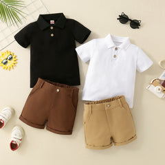 2PCS Summer Boy Children's Shirt Short Sleeved Polo Shirt Neck button Clothes Skin-Friendly Cotton Shirt with Shorts
