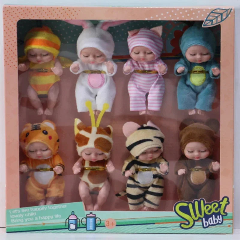 6/8Pcs Set Sleeping Mini Baby Dolls Reborn Lifelike Toys Cute Adorable Dolls With Butterfly Crocodile Sunflower Comfort Toy Gift