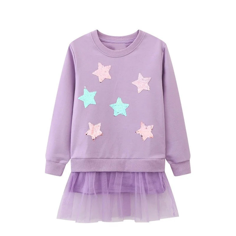 Bear Beading Princess Girls Dresses For Autumn Spring Long Sleeve Party Girls